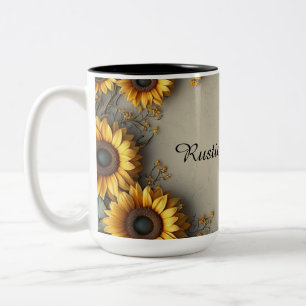 Vintage Sunflower Botanical Illustration Two-Tone Coffee Mug