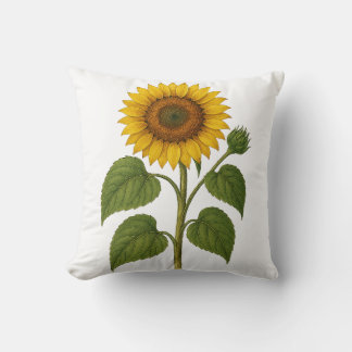 Vintage Sunflower Botanical Throw Pillow