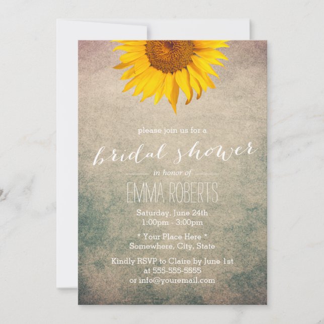 Vintage Sunflower Bridal Shower Invitation (Front)