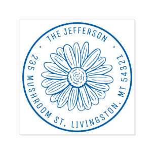 Vintage Sunflower Custom Name Round Return Address Self-inking Stamp