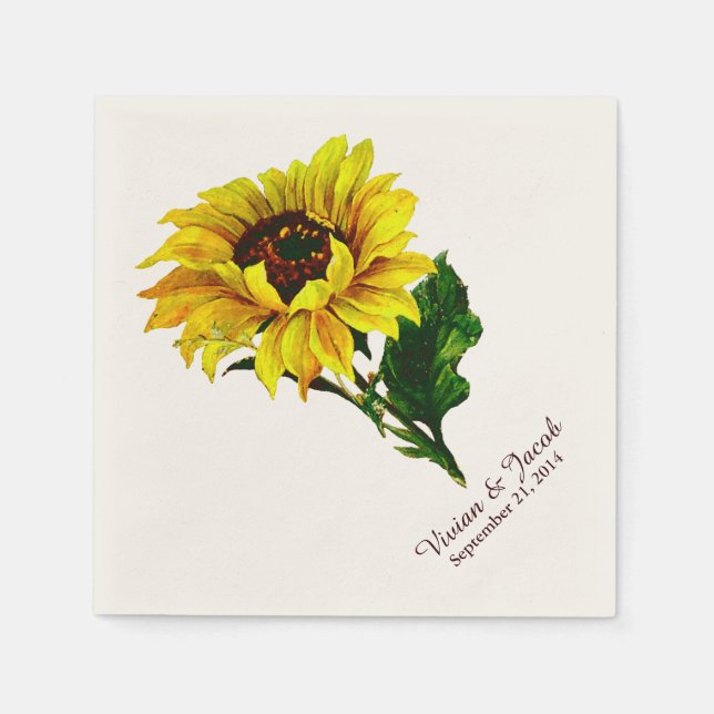 Vintage Sunflower Custom Wedding Napkins (Front)