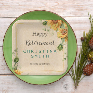 Vintage Sunflower Elegant Summer Retirement Party Paper Plate