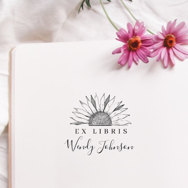 Vintage Sunflower ElegantLibrary Book Ex Libris Rubber Stamp (Creator Uploaded)