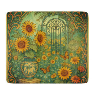 Vintage Sunflower Garden Butterflies Art Nouveau Cutting Board