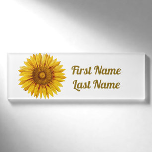 Vintage Sunflower Happy Flower Name Tag