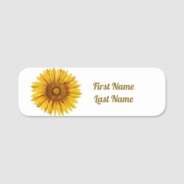Vintage Sunflower Happy Flower Name Tag (Front)
