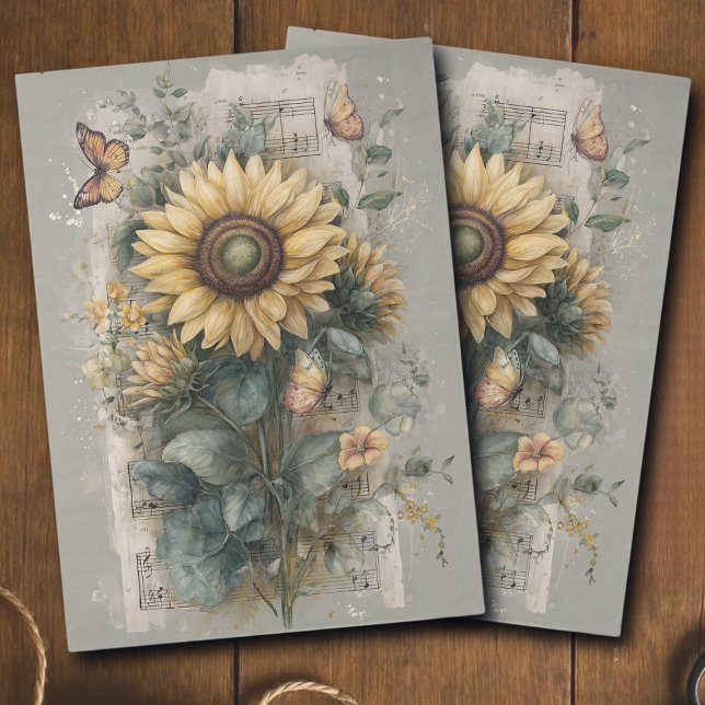 Vintage Sunflower & Music Ephemera Decoupage Tissue Paper (Creator Uploaded)