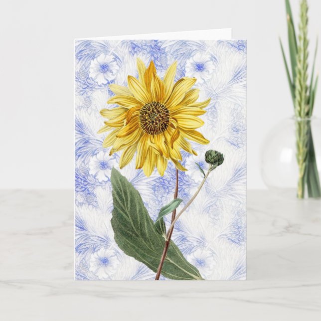 Vintage Sunflower on Pattern Art Note Card 1 (Front)
