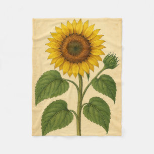 Vintage Sunflower on Weathered Paper Fleece Blanket