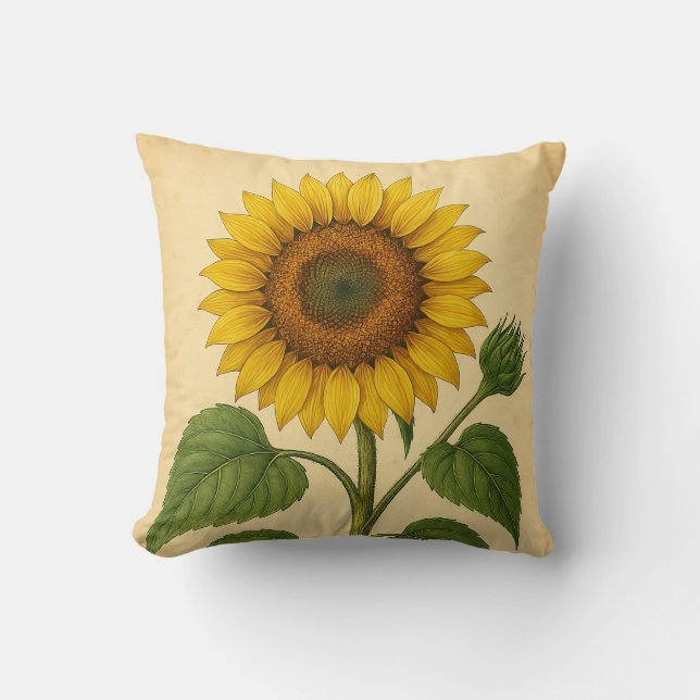 Vintage Sunflower on Weathered Paper Throw Pillow (Front)