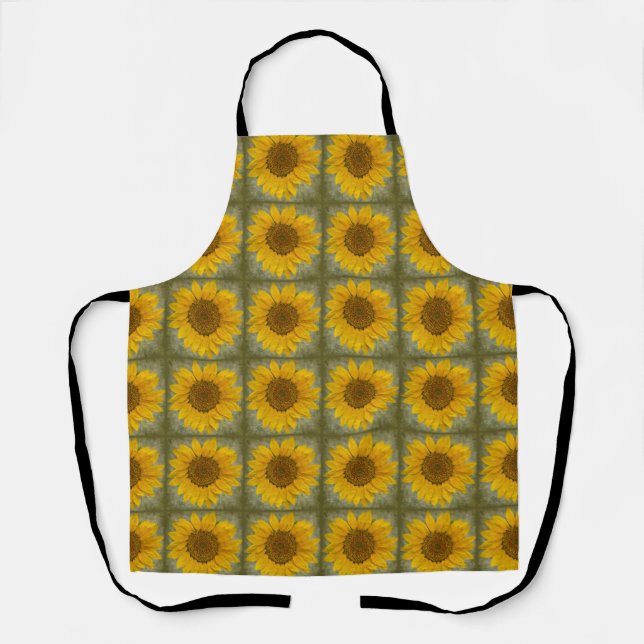 Vintage Sunflower Pattern All Over Print Apron (Front)