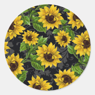 Vintage sunflower pattern classic round sticker