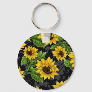 Vintage sunflower pattern keychain