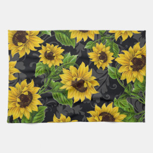 Vintage sunflower pattern kitchen towel