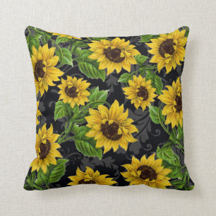 Vintage sunflower pattern throw pillow