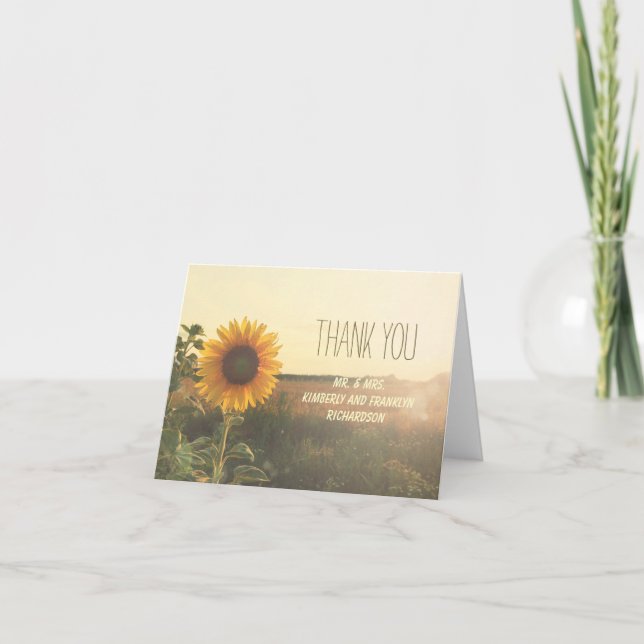 Vintage Sunflower Rustic Wedding Thank You (Front)