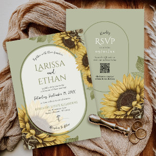 Vintage Sunflower Sage Green Fall Floral Wedding Invitation