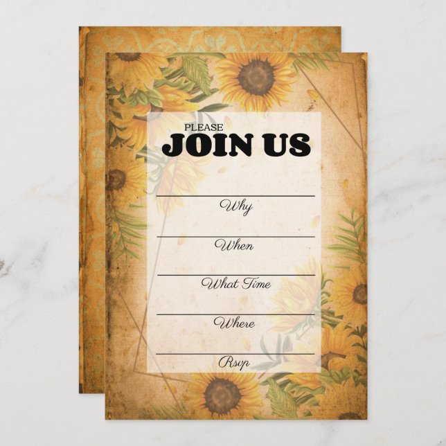 Vintage Sunflower Summer Party Invitation (Front/Back)