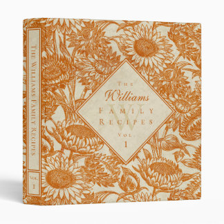 Vintage Sunflower Toile Burnt Orange Recipe Binder