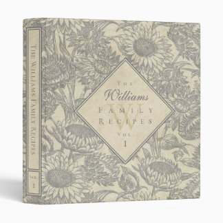 Vintage Sunflower Toile Grey Recipe Binder