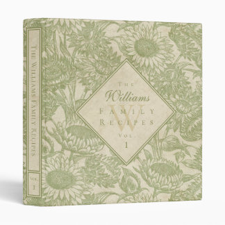 Vintage Sunflower Toile Sage Green Recipe Binder