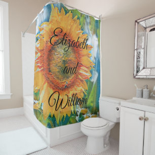 Vintage Sunflower Watercolor Green Blue Background