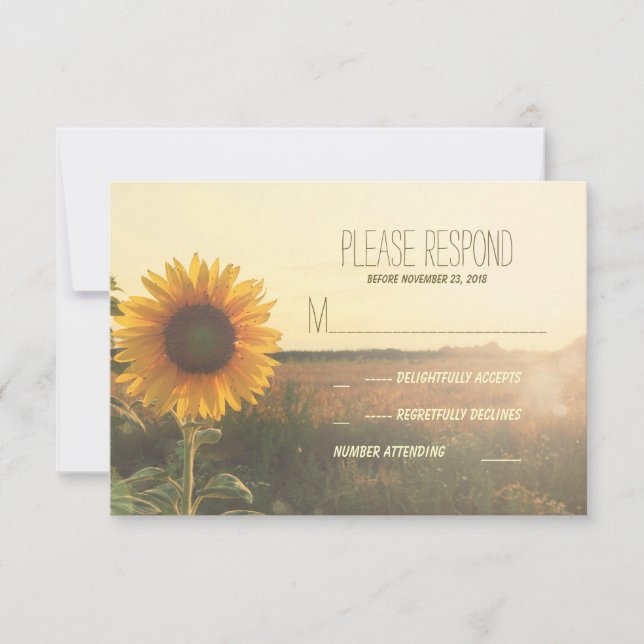 vintage sunflower wedding RSVP cards (Front)