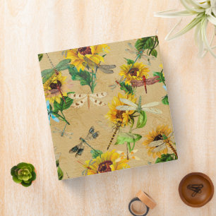 Vintage Sunflowers and Dragonflies Binder