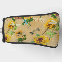 Vintage Sunflowers and Dragonflies