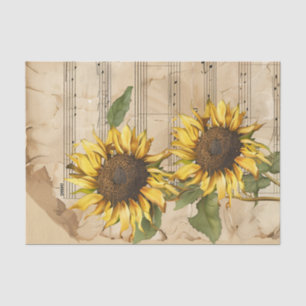 Vintage sunflowers and music sheet ephemera