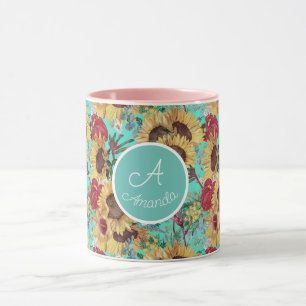 Vintage Sunflowers And Summer Tropical Wildflowers Mug