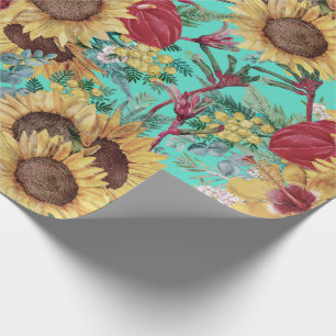 Vintage Sunflowers And Summer Tropical Wildflowers Wrapping Paper