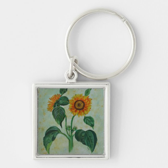 Vintage Sunflowers Botanical Art Keychain (Front)
