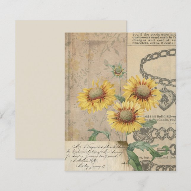 Vintage Sunflowers Collage Scrapbook Paper (Front/Back)