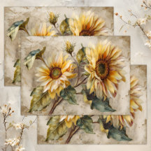 VINTAGE SUNFLOWERS FLORAL DECOUPAGE