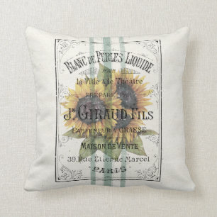 Vintage Sunflowers Grain Sack Throw Pillow
