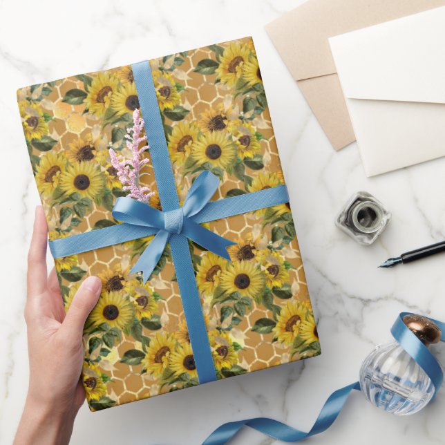 Vintage Sunflowers Honey Comb  Wrapping Paper (Gifting)