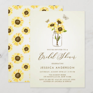 Vintage Sunflowers in Mason Jar Bridal Shower Invitation