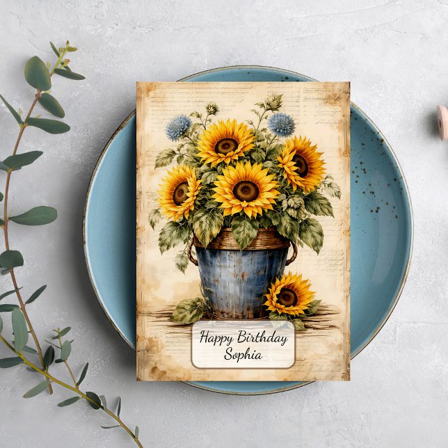 Vintage Sunflowers in Rustic Bucket Card (Creator Uploaded)