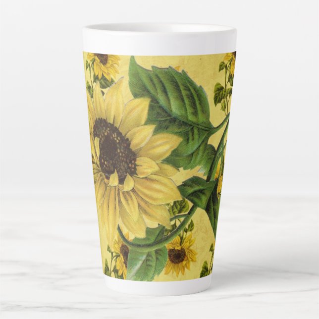 Vintage Sunflowers Latte Mug (Front)