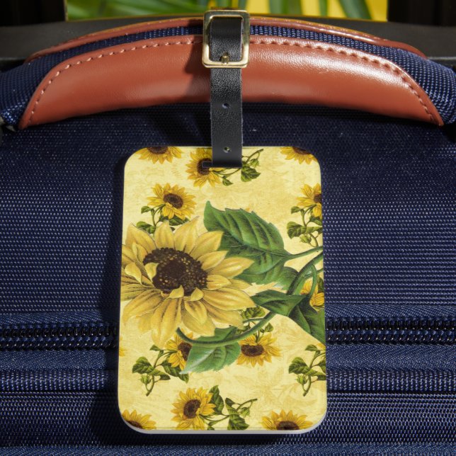 Vintage Sunflowers Luggage Tag (Front Insitu 2)