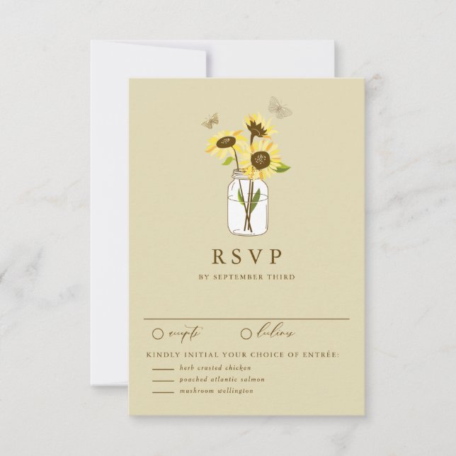Vintage Sunflowers on Mason Jar Wedding RSVP Card (Front)