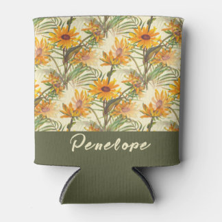 Vintage Sunflowers Pattern With Name Bridesmaid  Can Cooler