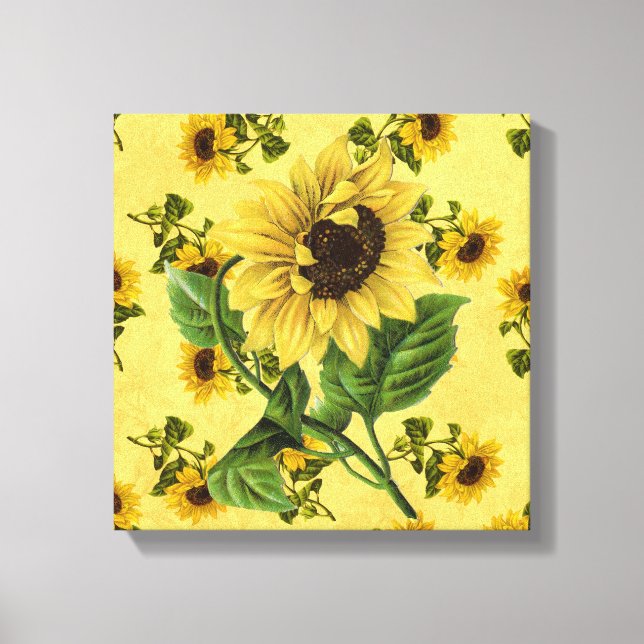 Vintage Sunflowers Square Wall Art (Front)