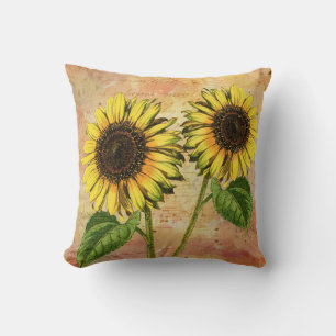 Vintage Sunflowers Throw Pillow