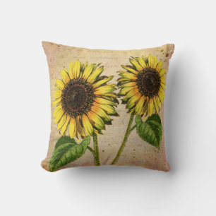 Vintage Sunflowers Throw Pillow