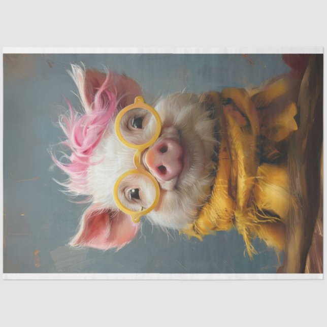 Vintage Sunny Snout Pig Decoupage  Tissue Paper (Front)