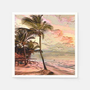 Vintage Sunrise Beach Palm Trees Decoupage Napkin