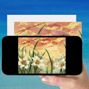 Vintage Sunrise Easter Lilies and Victorian Angels Holiday Card