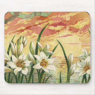 Vintage Sunrise Easter Lilies and Victorian Angels Mouse Pad